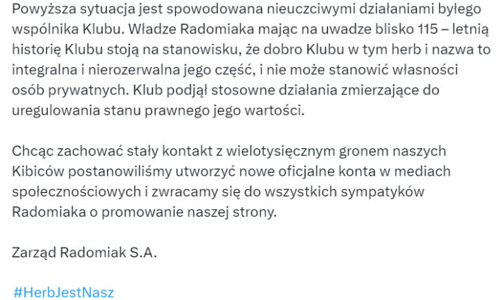 OŚWIADCZENIE Radomiaka w sprawie HERBU KLUBU!